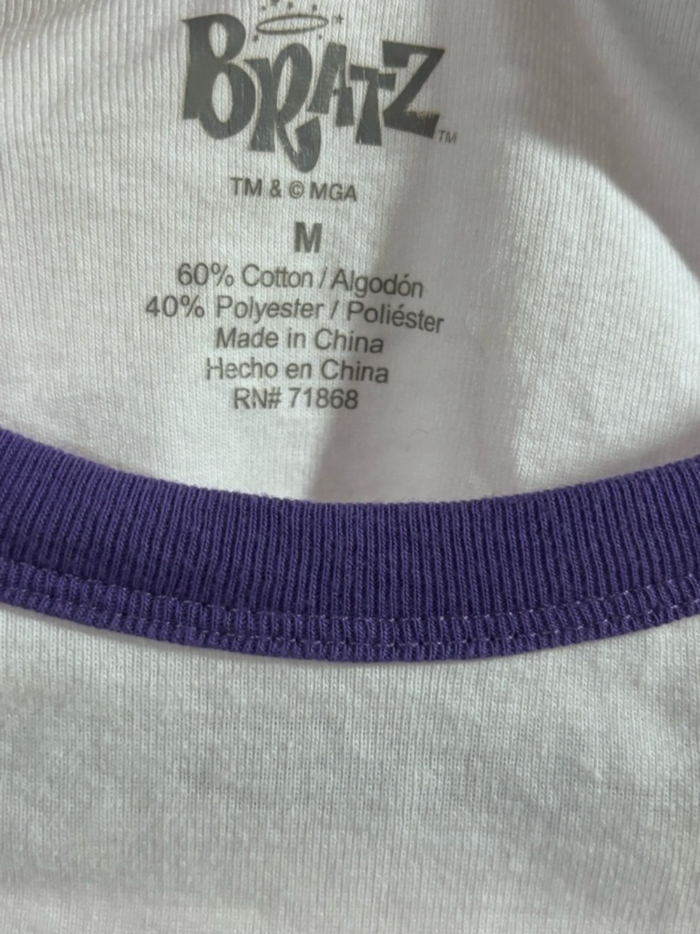 Bratz Purple & White Raglan Graphic‎ Crop Top - Picture 3 of 4